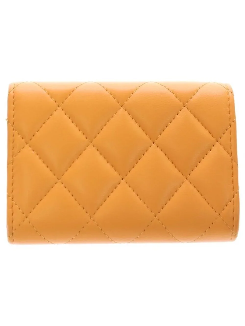 Chanel CC Logo Star Trifold Wallet Compact Coin Case Orange Leather Silver
